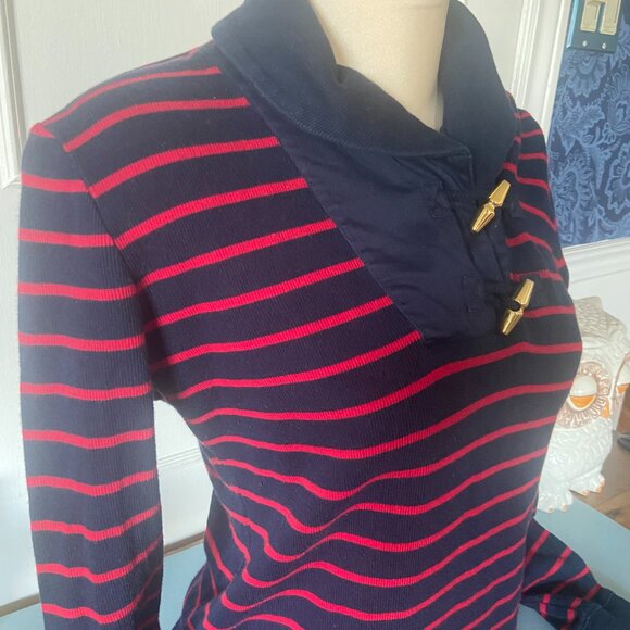 Ralph Lauren LRL Pullover Sweater Red Blue Stripe Shawl Collar - Medium - Picture 3 of 12
